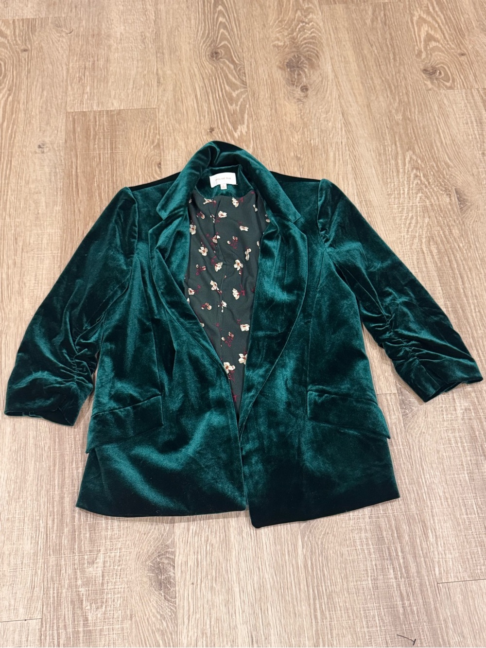 Skies Are Blue Emerald Velvet Blazer Jacket Floral Lining Size S